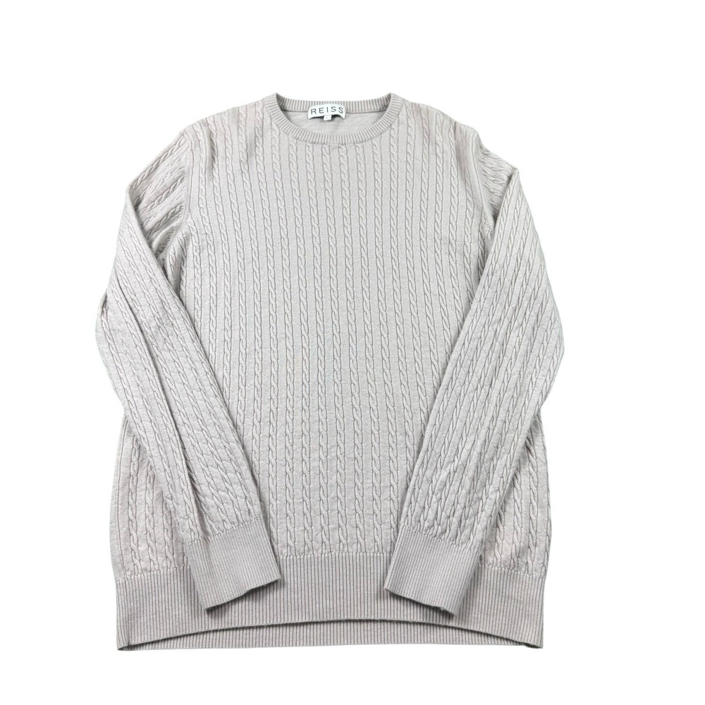 Reiss Tan Lightweight Cableknit Wool Men’s Crewneck Sweater Size Large